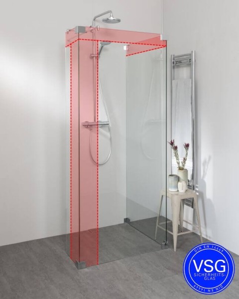 Begehbare Dusche: VSG Duschwand mit Seitenwand und Eckteil, Maßanfertigung