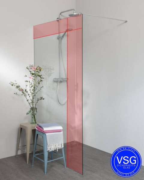 VSG Duschwand mit Klemmprofil Maßanfertigung bis 230 cm Höhe