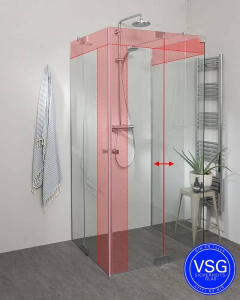 Teilgerahmte VSG U Form Dusche mit 2 Pendeltüren als Eckeinstieg nach Maß