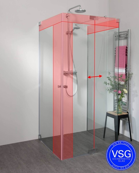 VSG Duschkabine U Form neben Badewanne mit 2 Pendeltüren & Festwand nach Maß