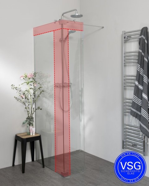 Begehbare Dusche VSG: Duschwand mit Wandanschlussprofil, Maßanfertigung