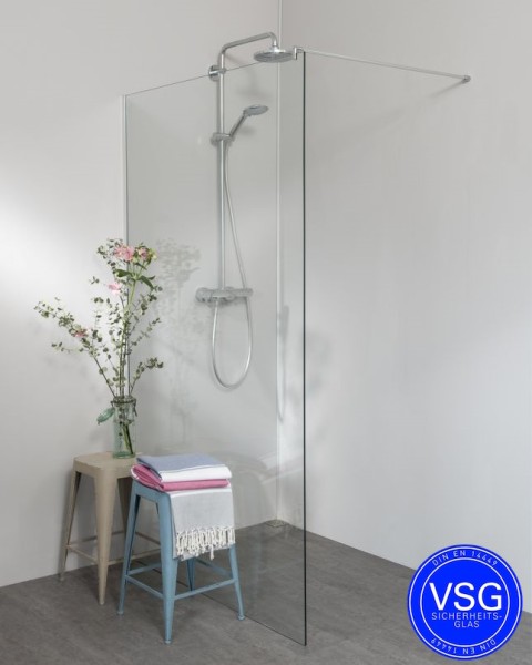 VSG Duschwand bis 135 cm Breite mit Wandprofil